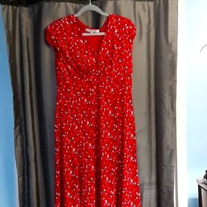 Floral Dress. Pinks, red, white,black.